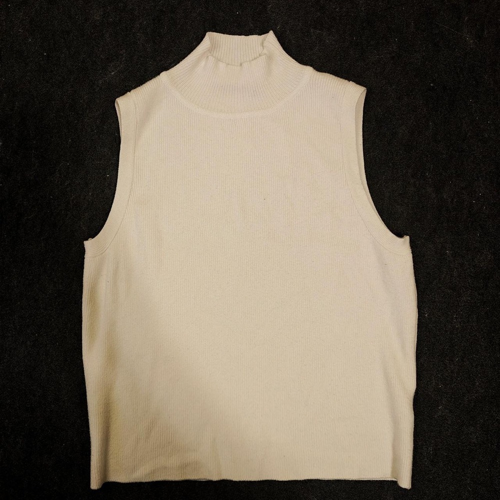Deluc Womens Cream White Ribbed Mock Neck Sleeveless Knit Top Style 9106D Large